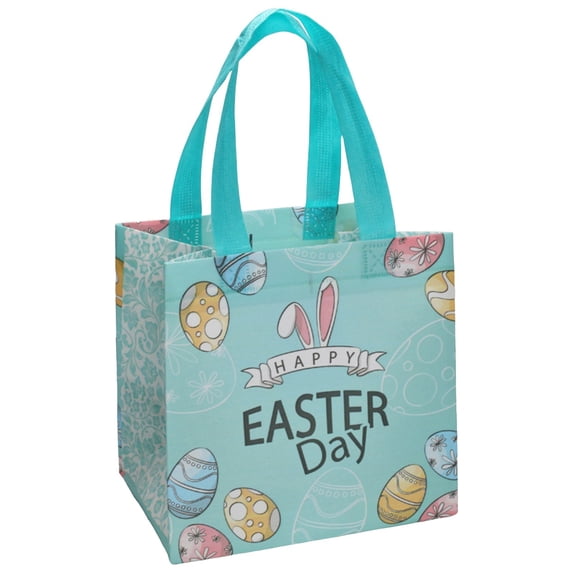 1 Pcs Easter Bags with Handles, Happy Easter Gift Bags Easter Basket, Cute Bunny Easter Eggs Hunt Party Treat Bag for Kids, Non-Woven Goodie Tote Bags for Party Easter Gifts, Eater Basket Stuffers, B
