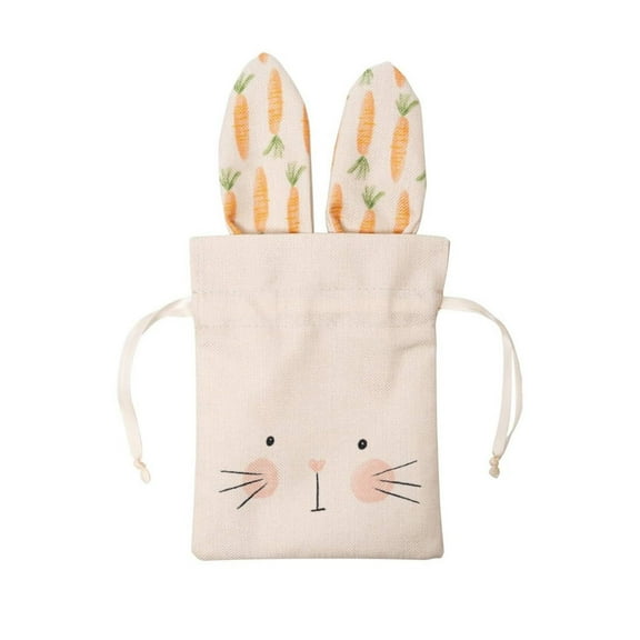 1 Pcs Easter Bunny Cloth Bags,Easter Bunny Birthday Decoration Gift Bags,Easter Party Gifts Bags,Reusable Burlap Bunny Drawstring Bags for Candy Cookies Egg Party Holiday Decor,(Beige,5.7x11 in)