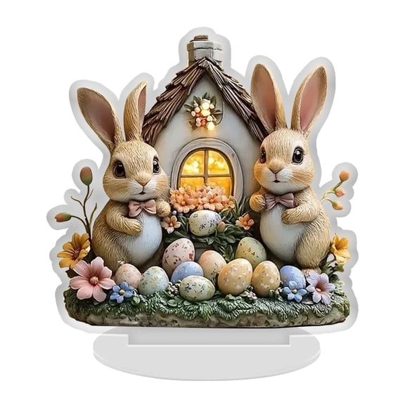 1 Pcs Easter Bunny Table Decorations Easter Bunny House 2D Acrylic Tabletop Centerpieces Rustic Farmhouse Classic Decor for Birthday Wedding Spring Outdoor Picnic Party Supplies