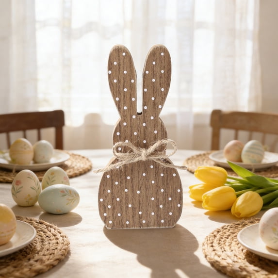 1 Pcs Easter Bunny Table Wooden Sign Easter Peeps Decor Spring Wood Bunnies Rabbit Ornament Farmhouse Tabletop Decoration for Easter Party Tiered Tray Mantle Desk Office Home Party