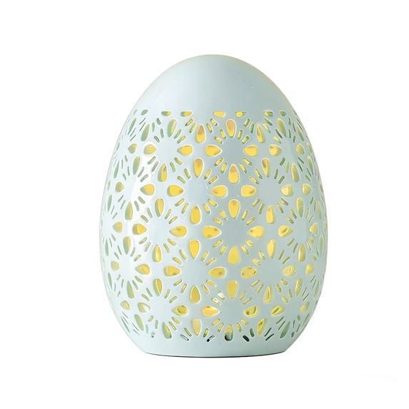 1 Pcs Easter Ceramic Egg Lamp,Easter Decor,Cutout Porcelain Decorative Night Light for Bedroom,Farmhouse Rustic Hollow Easter Eggs Light Up Tabletop Statue,Easter Home Decor,(Beige,3.94x5.04 in)