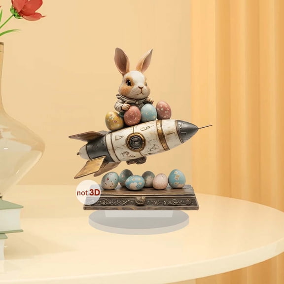1 Pcs Easter Decoration Spring Bunny Ornament 2D Acrylic Desktop Ornament Cute Easter Egg Rabbit Decorative Plaque for Living Room Holiday Party Supplies
