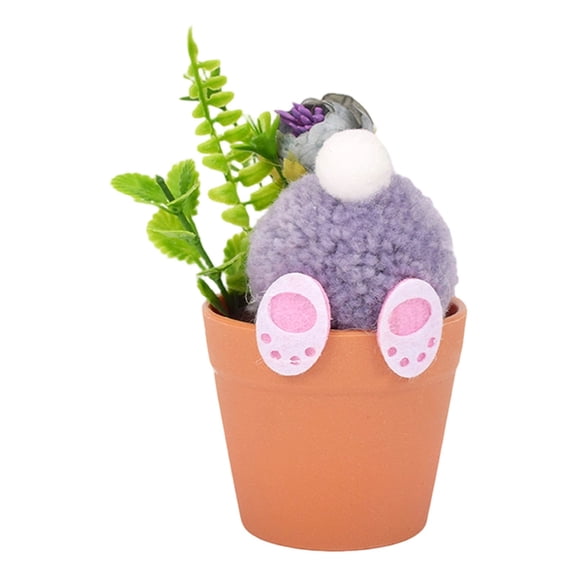 1 Pcs Easter Flower Pot Decor,Easter Table Centerpiece Indoor Decorations With Plush Bunny Tail,Spring Artificial Plastic Flowers Pot Ornament,Tabletop Decorations For Easter Egg Party Decor,Grey