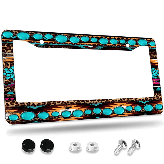 1 Pcs Ethnic Pattern License Plate Frame, License Plate Cover for Car Decorative Parts, Aluminum License Plate Bracket Holder Rust-Proof Weather-Proof for US Standard Car