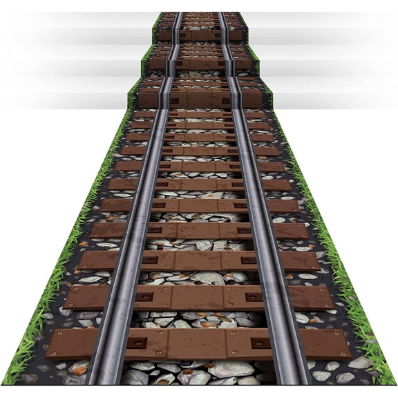 1 Pcs Express Train Party Decoration Railroad Track Aisle Runner 24 Inch x 10 ft Western Train Party Decorations Wild West Theme Runner Cover for Birthday Indoor Outdoor Supply