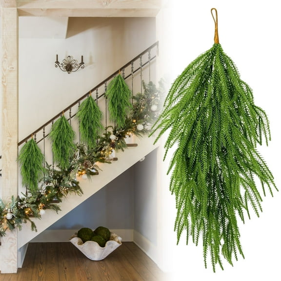 1 Pcs Extra Length Artificial Christmas Teardrop Swag, 25.1" Faux Pine Needles Teardrop Door Swag, Christmas Norfolk Greenery Teardrop Wreath for Xmas Door Table Mantle Fireplace Indoor Outdoor