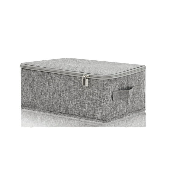 1 Pcs Fabric Storage Bins with Lids 15 x 10 x 6'' Stackable Foldable Storage Bins with Lid and Handle Rigid Collapsible Storage Box Clothes Storage Cubes Closet Organizers Containers, gray