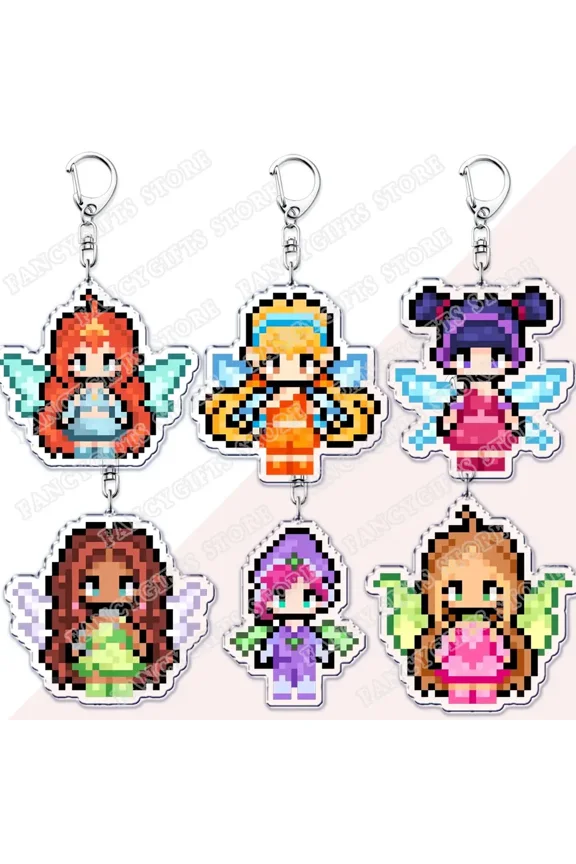 1 Pcs Fairy Magic Cartoon Pixel Fairy Keychain, accessory for bags, Stella Musa Tecna fairy bag charm, magical keychain for girls, jewelry, gifts for magic fairy fans