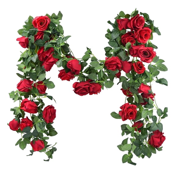 1 Pcs Fake Rose Garland, Rose Silk Flower Garland Artificial Flowers Decoration Hanging Floral Décor for Wedding Baby Shower Birthday Party Garden 6.6ft