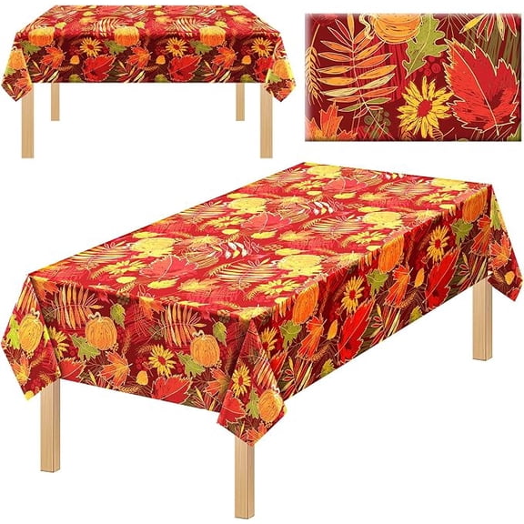 1 Pcs Fall Plastic Tablecloth Pumpkin Thanksgiving Disposable Tablecovers