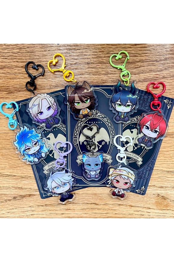 1 Pcs Fantasy Villains Game Keychains 1.5 - 2 inch Clear Double Sided Acrylic Colorful Heart Clasps