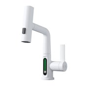 1 Pcs Faucet Intelligent Digital Display Faucet Pull-Out Basin Faucet Temperature Digital LED Temperature Display Function(White)
