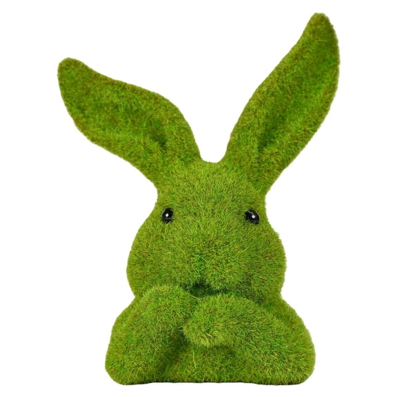 1 Pcs Faux Moss Flocking Rabbits Head Figurine, Easter Bunny Figurines, Cute Standing Flocking Rabbit Desk Ornament Bunny Statue Home Decor Table Centerpiece