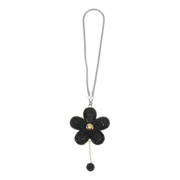 1 Pcs Faux Rhinestone Metal Faux Diamond Flowers Car Rear View Mirror Pendant Accessories Car Hanging Ornament Black