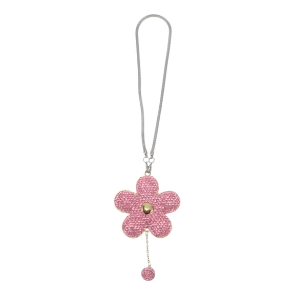 1 Pcs Faux Rhinestone Metal Faux Diamond Flowers Car Rear View Mirror Pendant Accessories Car Hanging Ornament Pink