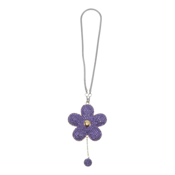 1 Pcs Faux Rhinestone Metal Faux Diamond Flowers Car Rear View Mirror Pendant Accessories Car Hanging Ornament Purple
