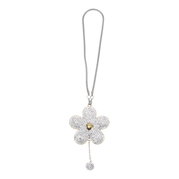1 Pcs Faux Rhinestone Metal Faux Diamond Flowers Car Rear View Mirror Pendant Accessories Car Hanging Ornament White