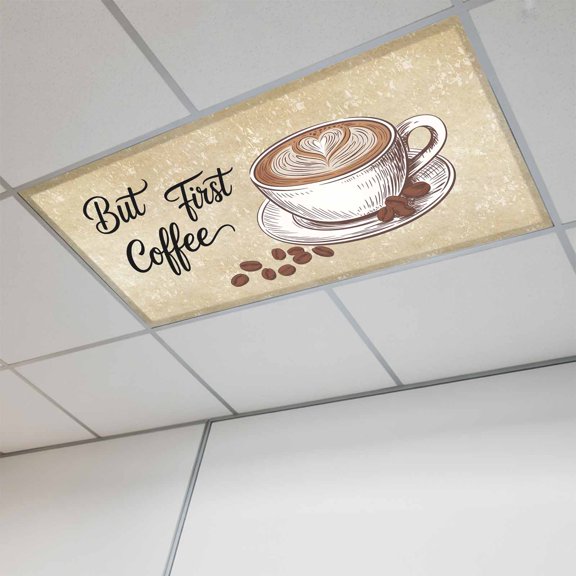 1 Pcs but First Coffee Fluorescent Light Covers Farmhouse Latte Hot Drink Bean Brown Mottled Magnetic Light Covers for Ceiling Lights 4 x 2 ft Drop Ceiling Lights Cover Shade for Office, Home