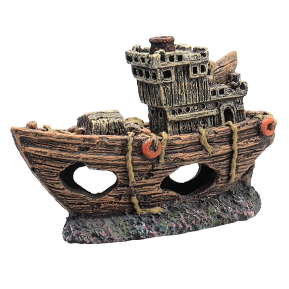 1 Pcs Fish Tank Decoration, Aquarium Accessories,Shipwreck Decor, Small Fish Tank Rockery Decorations, Resin Material Sunken Ship Decorations for Fish Favors 3.4x1.3x2.2"
