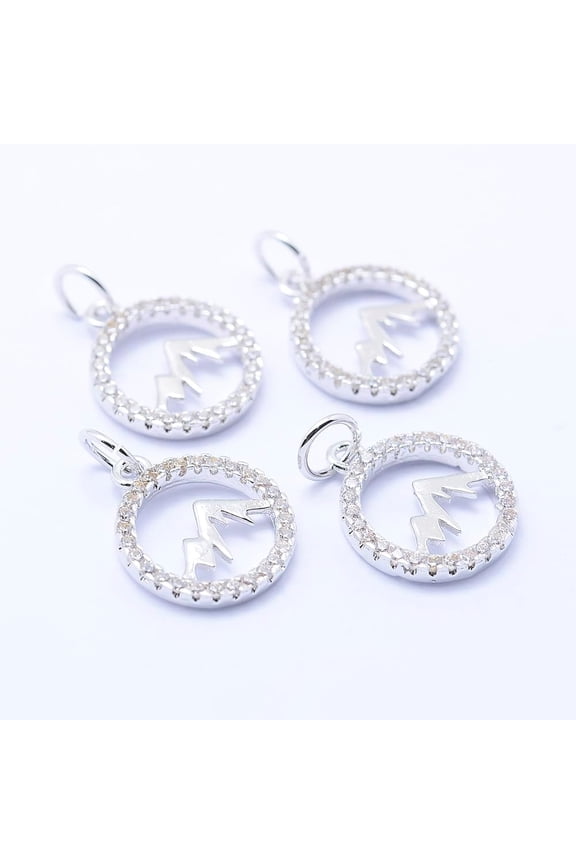 1 Pcs Flat Round Pendant Charms Brass Micro Pave Cubic Zirconia Pendants Hollow Flat Round with Mountain Metal Charms Pendant for Women DIY Necklace Bracelet Earring Jewelry Craft Making