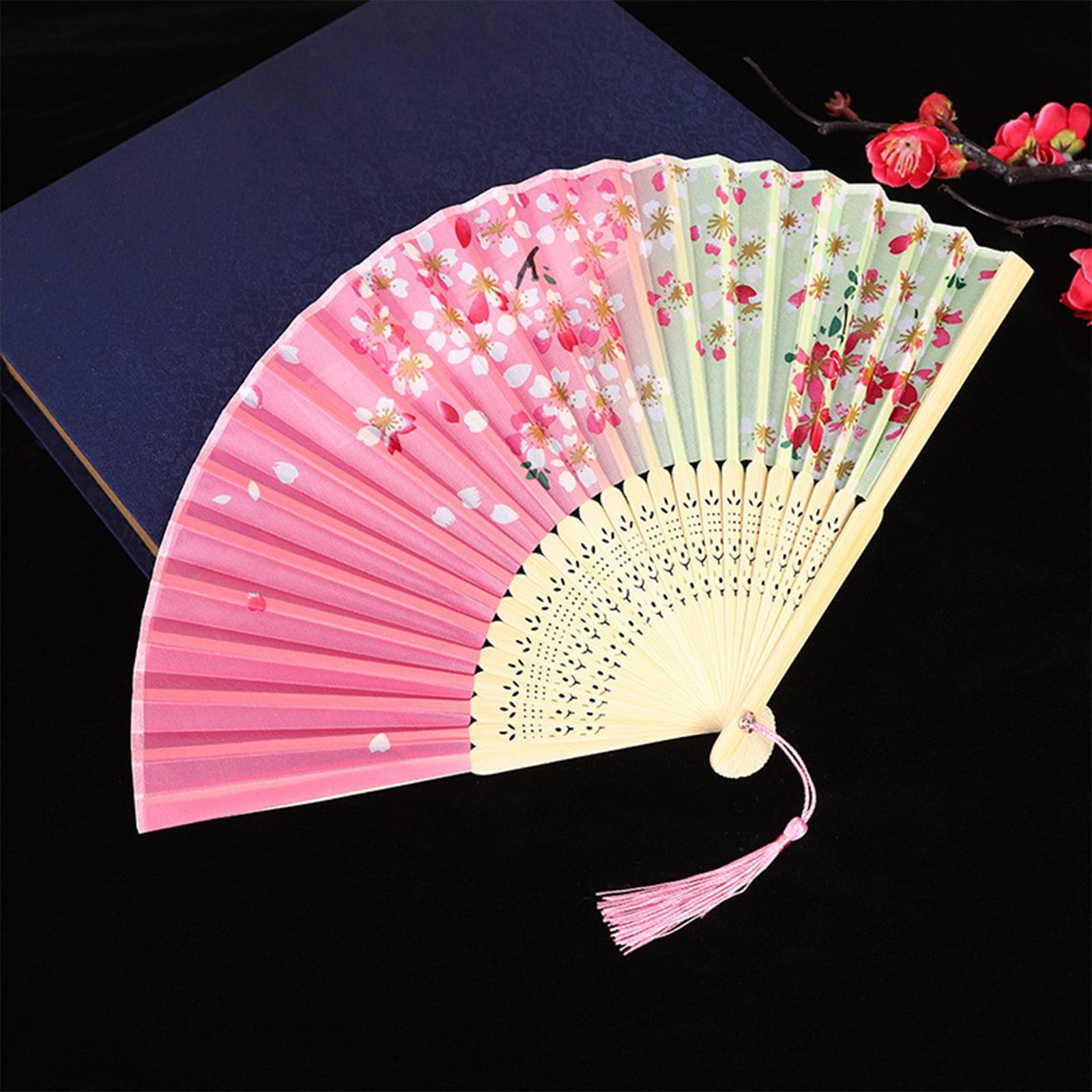 Folding Hand Fans Handheld Fan Unique Lightweight With Tassel Pendant Folding Bamboo Decor Ladies Hand Fan