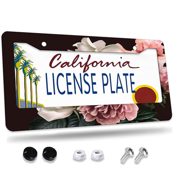 1 Pcs Floral Frame With Blank Space License Plate Frame,License Plate Cover for Car Decorative Parts,Aluminum License Plate Bracket Holder Rust-Proof for US Standard Car