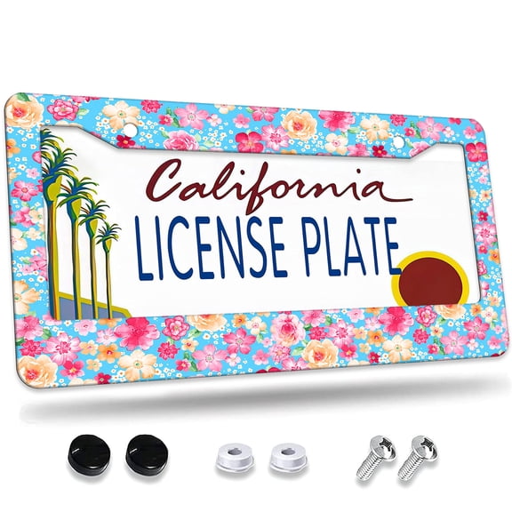 1 Pcs Floral License Plate Frame License Plate Frame,License Plate Cover for Car Decorative Parts,Aluminum License Plate Bracket Holder Rust-Proof for US Standard Car