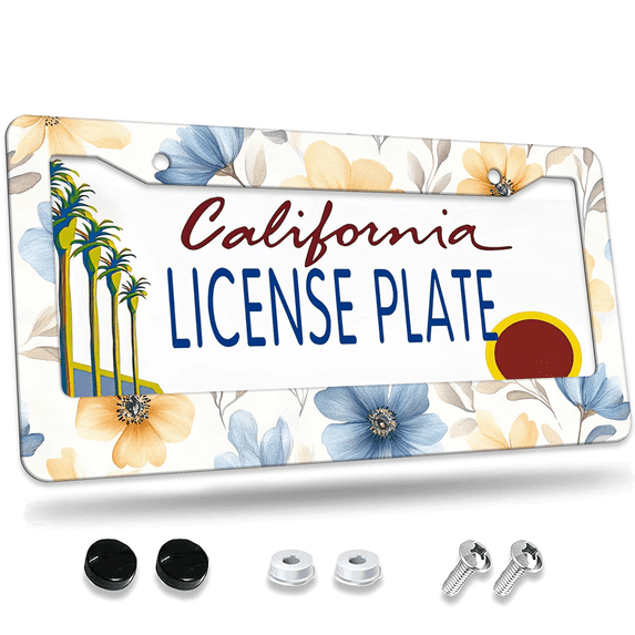 1 Pcs Floral Pattern License Plate Frame, License Plate Cover for Car Decorative Parts, Aluminum License Plate Bracket Holder Rust-Proof Weather-Proof for US Standard Car