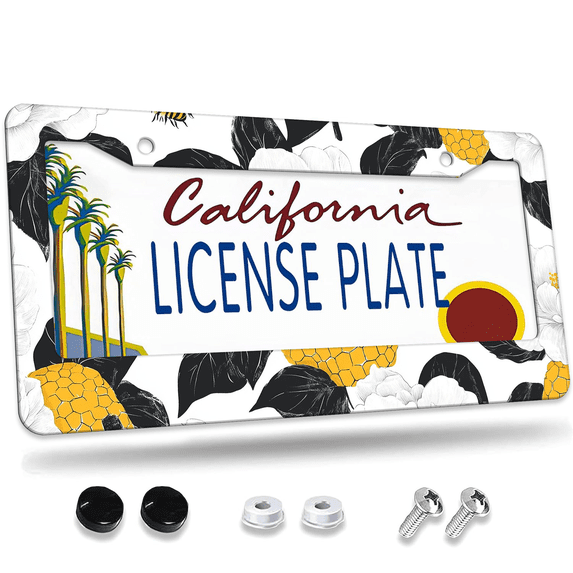 1 Pcs Floral Pattern License Plate Frame, License Plate Cover for Car Decorative Parts, Aluminum License Plate Bracket Holder Rust-Proof Weather-Proof for US Standard Car