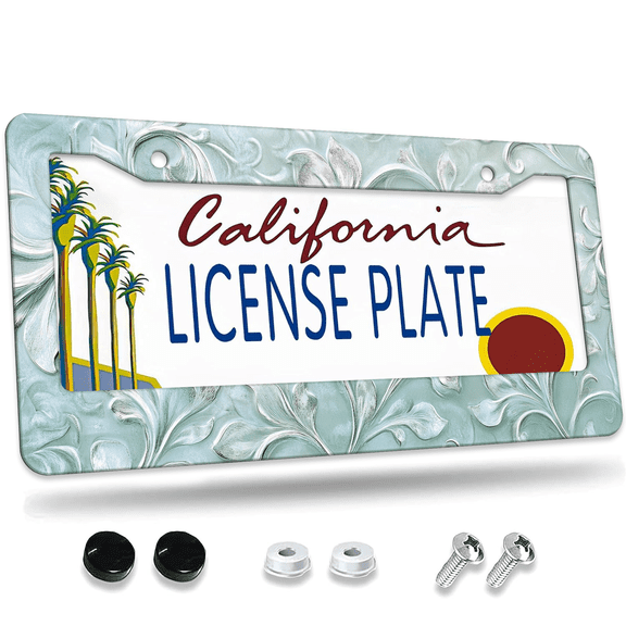 1 Pcs Floral Pattern License Plate Frame, License Plate Cover for Car Decorative Parts, Aluminum License Plate Bracket Holder Rust-Proof Weather-Proof for US Standard Car