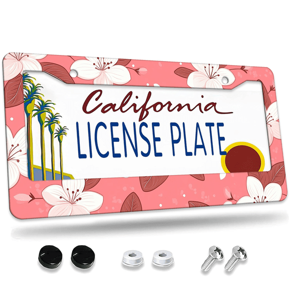 1 Pcs Floral Pattern License Plate Frame, License Plate Cover for Car Decorative Parts, Aluminum License Plate Bracket Holder Rust-Proof Weather-Proof for US Standard Car
