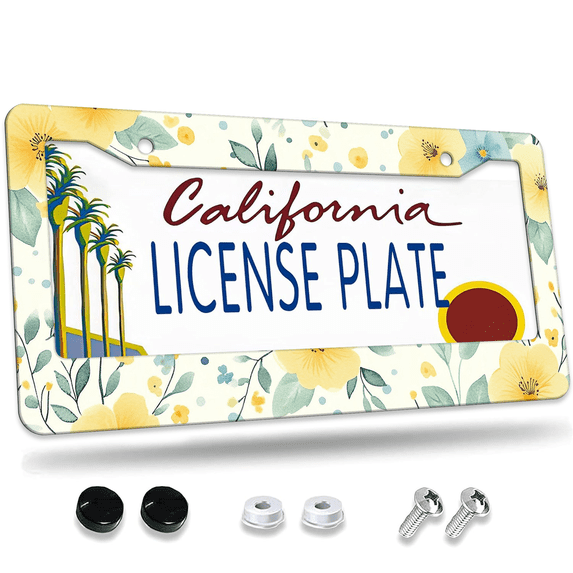 1 Pcs Floral Pattern License Plate Frame, License Plate Cover for Car Decorative Parts, Aluminum License Plate Bracket Holder Rust-Proof Weather-Proof for US Standard Car