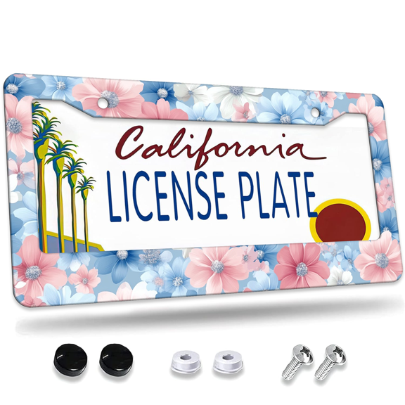 1 Pcs Floral Pattern License Plate Frame, License Plate Cover for Car Decorative Parts, Aluminum License Plate Bracket Holder Rust-Proof Weather-Proof for US Standard Car