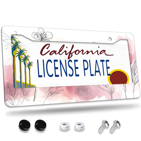 1 Pcs Floral Sketch License Plate Frame, License Plate Cover for Car Decorative Parts, Aluminum License Plate Bracket Holder Rust-Proof Weather-Proof for US Standard Car