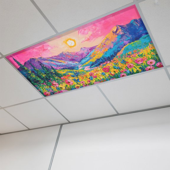 1 Pcs Flower Meadow Fluorescent Light Covers Valley Landscape Floral Sunlight Boho Magnetic Light Covers for Ceiling Lights 4 x 2 ft Drop Ceiling Lights Cover Shade for Office, Home, Hospital