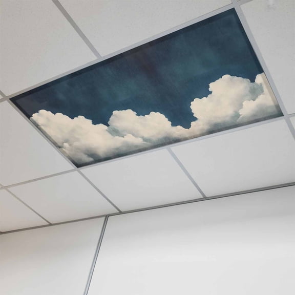 1 Pcs Fluffy Clouds Fluorescent Light Covers Dark Sky Abstract Nature Magnetic Light Covers for Ceiling Lights 4 x 2 ft Drop Ceiling Lights Cover Shade for Office, Home, Hospital