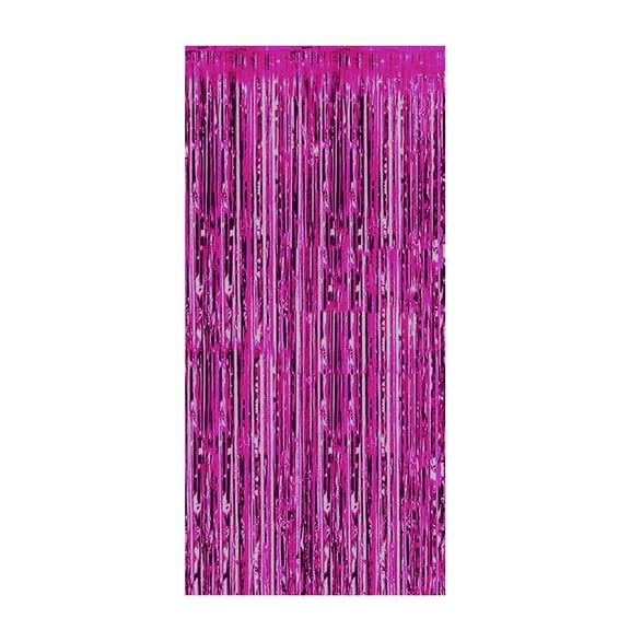 1 Pcs Foil Fringe Curtain Backdrop – Metallic Tinsel Streamers for Christmas, Birthday, Party, and Wedding Decorations – Photo Booth Props for Holiday Celebrations (Hot Pink)