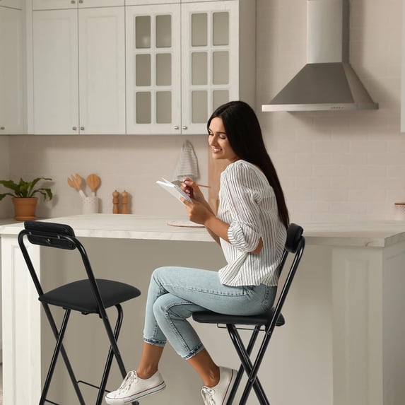 1 Pcs Folding Bar Stool with Backrest, Tall Foldable Stool Chair ...