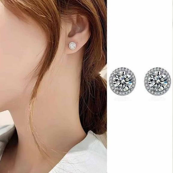 1 Pcs Four Claw Round 1 Carat Moissanite Earrings Simple Versatile Zircon Silver 925