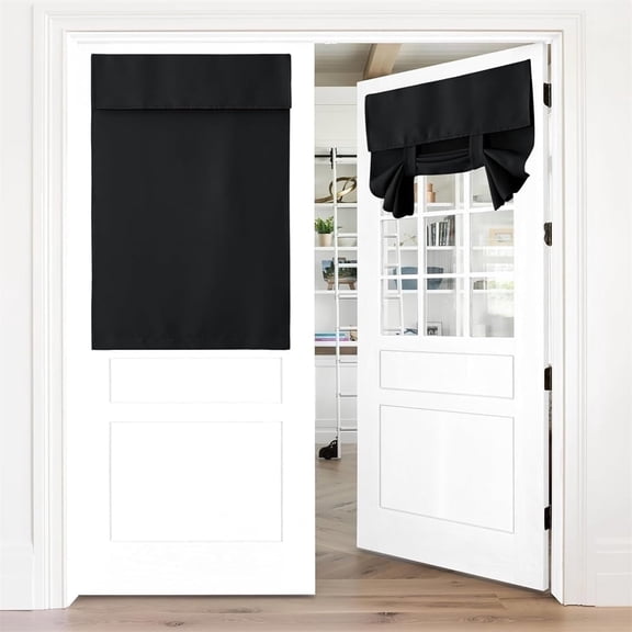 1 Pcs French Room Window Shade,Blackout Door Curtain,Half Window Darkening Blinds,Thermal Insulated Kitchen Curtain,Self Adhesive Privacy Panel,for Patio Doorway,26 X 40 Inch,Black