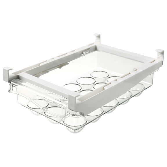 1 Pcs Fridge Egg Drawer Organizer Holder Tray, Pull-out Egg Holder Organizer, Snap-On Egg Holder with Pull-Out Drawer Fits Flat Fridge Shelves 18 Eggs Shelf Holder Storage Drawer