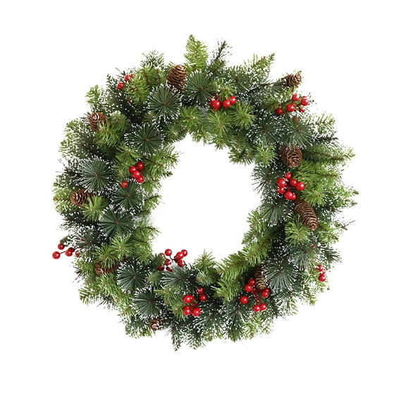 1 Pcs Frosted Berry Pinecone Christmas Wreath - Battery Operated LED Decor for Indoor Outdoor Door Window Holiday Decorations with Realistic Spruce Branches