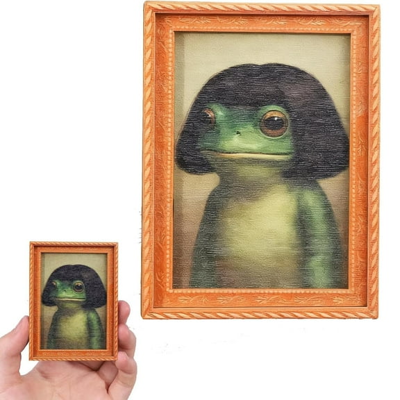 1 Pcs Funny Frog Fridge Magnet Kitchen Decor, Vintage Frog Art Refrigerator Magnet, Unique Frogs Portrait with a Distinctive Hairstyle, Complete with a Picture Frame, for Fridge or Magnetic Board
