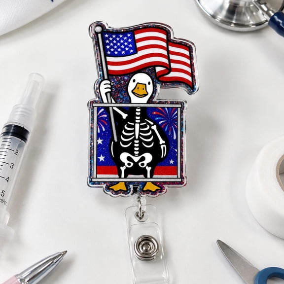 1 Pcs Funny Goose Xray Tech Badge Reel, Patriotic Radiology Badge Holder, 4th of July Rad Tech Badge Clip, Xray Technologist Gift, Gifts for Nurse