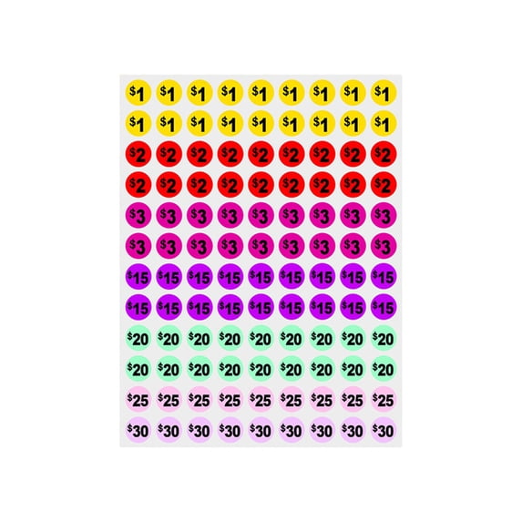1 Pcs Garage Sale Price Stickers, Round Colored Labels 1 Inch Self Adhesive Vinyl Number Decals for Office, Inventory, Storage, Bins