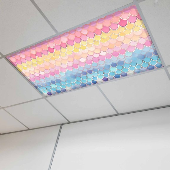 1 Pcs Geometric Scale Fluorescent Light Covers Abstract Ripple Watercolor Rainbow Magnetic Light Covers for Ceiling Lights 4 x 2 ft Drop Ceiling Lights Cover Shade for Office, Home, Hospital