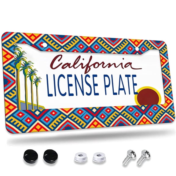 1 Pcs Geometric Tribal style License Plate Frame,License Plate Cover for Car Decorative Parts,Aluminum License Plate Bracket Holder Rust-Proof for US Standard Car