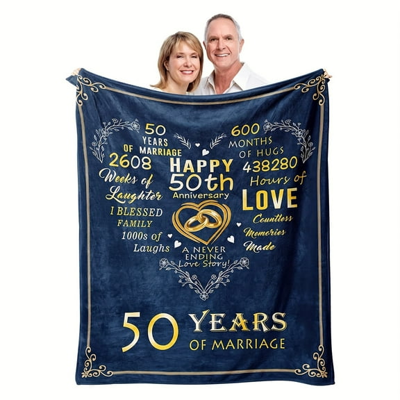 1 Pcs Gifts For 50th Anniversary Blanket, 50 Years Anniversary Golden Wedding Gifts For Couple Parents Grandparent, 50th Wedding For Husband Wife, 50 Years Of Marriage Throw Blanket