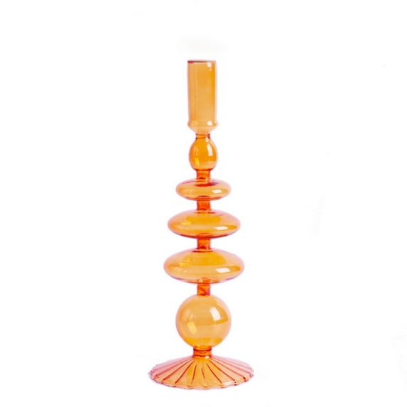 1 Pcs Glass Candlestick Holders,11 Inch Artist Style Handmade Vase Candle Holder, Color Transparent Candle Holders For Candlesticks,Candle Holders For Wedding,Table Centerpiece Party Decor,Yellow