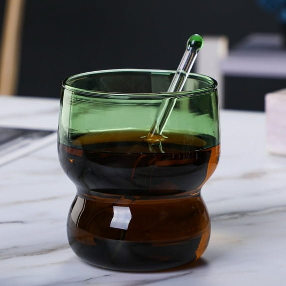 1 Pcs Glass Tea Cups and Spoon Sets, Fashion Glass Coffee Mug Green Glass Coffee Mugs, Colored Tea Cups Drinking Glasses for Espresso, Cappuccino, Latte, Tea, Milk